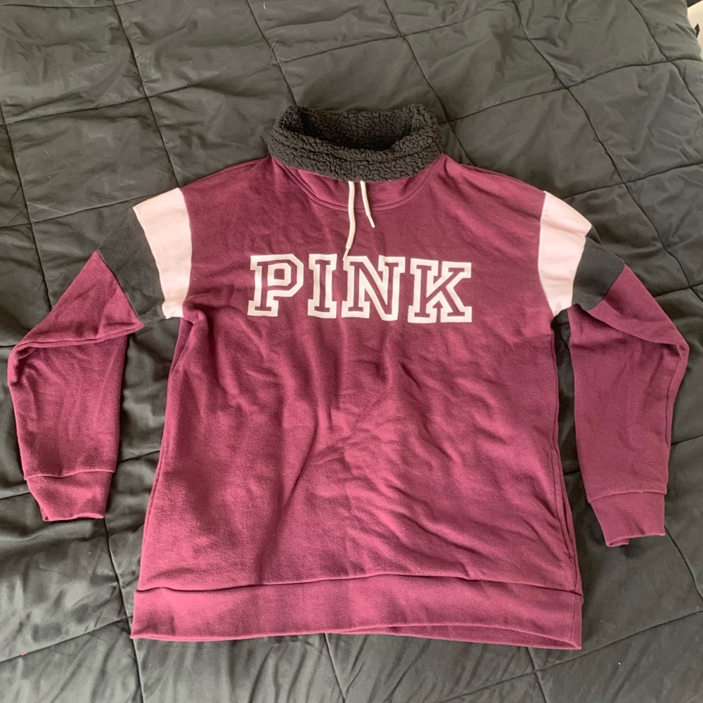 PINK Fleece Lined Turtle Neck Hoodie